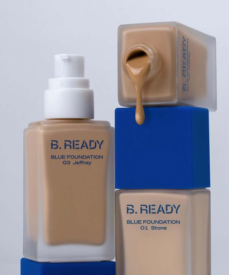 B.READY Blue Foundation bottle for men by Gentleman Korea — Korean skincare blue foundation shades 01 Stone and 03 Jeffrey