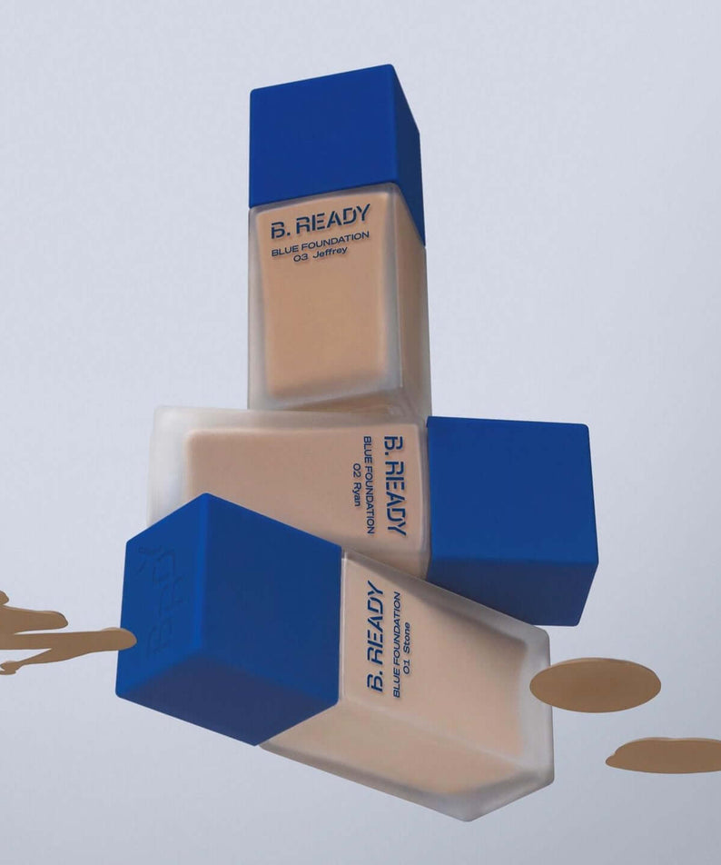 B.READY Blue Foundation glass bottles with blue caps for men by Gentleman Korea - Korean skincare for gentlemen