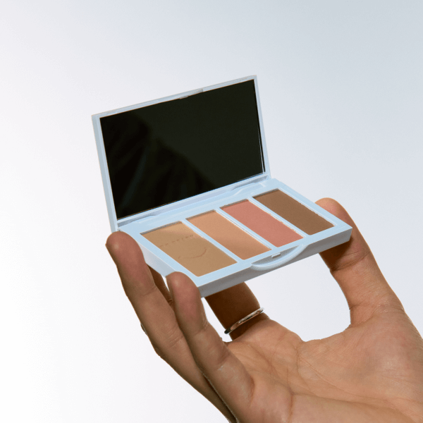 Gentleman Korea product shot: B.READY Mood Up Shade Eye Palette held in hand showing neutral matte shades and mirror for men's grooming