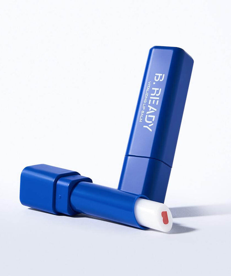 B.READY Vitalizing Lip Balm blue tube for men by Gentleman Korea, moisturizing lively lip balm with heart detail