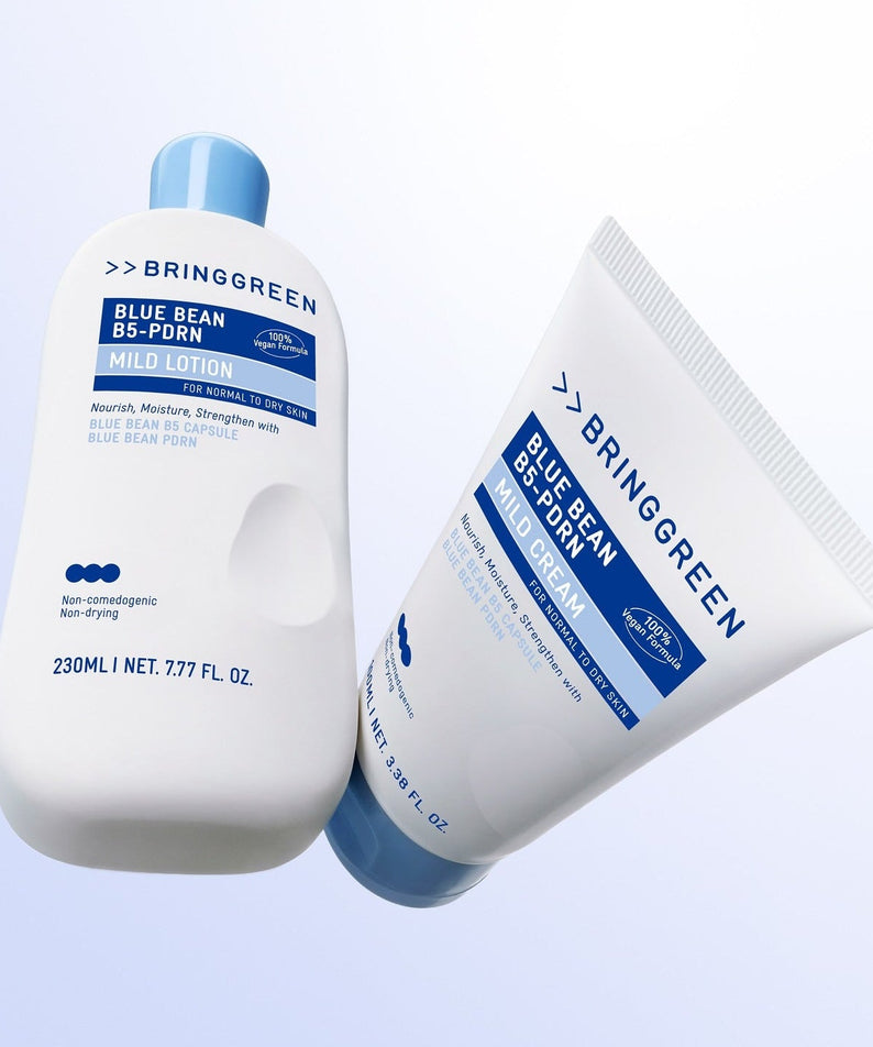 BRINGGREEN Blue Bean B5-PDRN Mild Lotion 230ml tubes on a white background