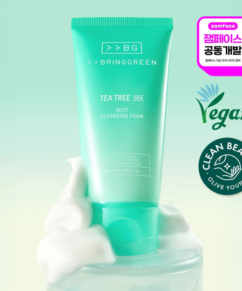 BRINGGREEN Tea Tree Cica Deep Cleansing Foam 120ml vegan clean beauty product with certifications