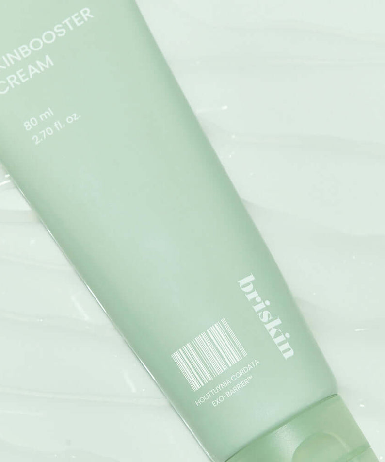 BRISKIN Houttuynia Cordata Exo-Bssrrier Skinbooster Cream 80ml tube on a textured surface