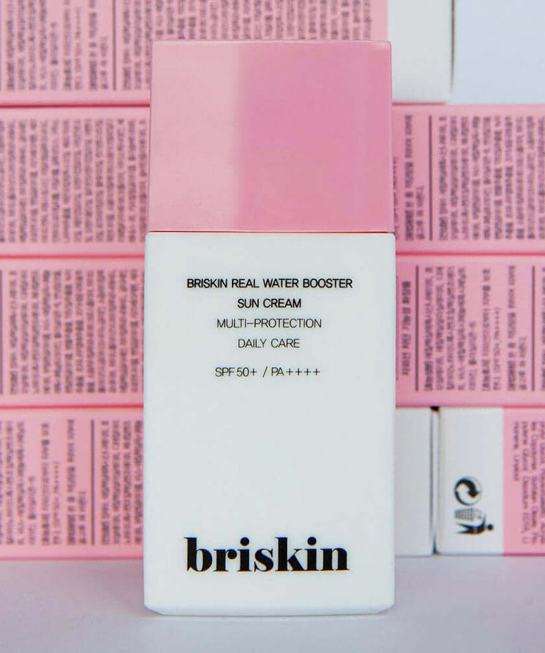 BRISKIN Real Water Booster Sun Cream SPF+PA++++ 50ml with pink packaging