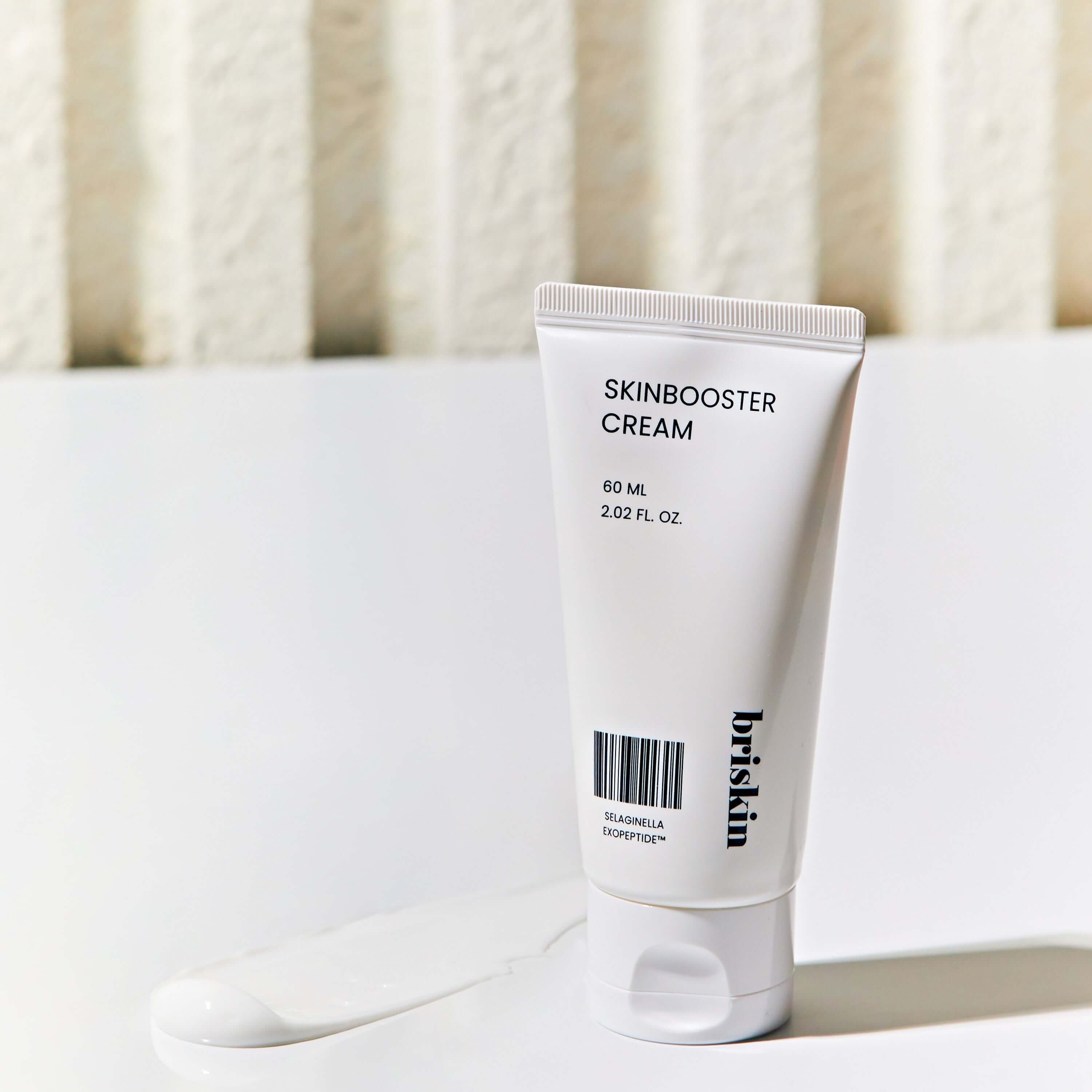 BRISKIN Selaginella Exopeptide Skin Booster Cream 60ml on white background with product texture visible