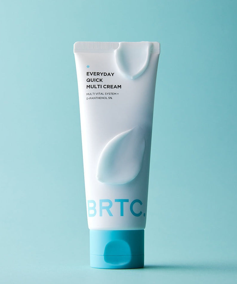 BRTC Everyday Quick Multi Cream 60ml tube with a blue cap on a pastel background