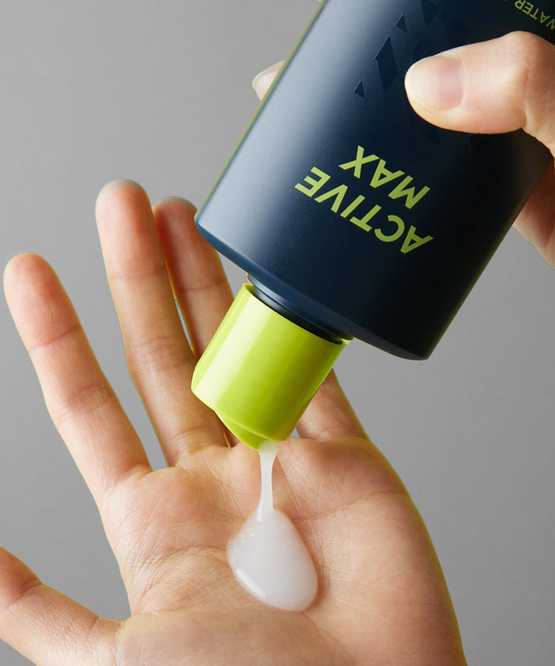BRTC Homme Active Max Water All-in-One Fluid 150ml being dispensed into hand by Gentleman Korea for men’s skincare
