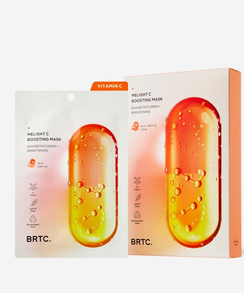BRTC Melight C Boosting Mask 10 Sheets packaging with vitamin C brightening benefits.