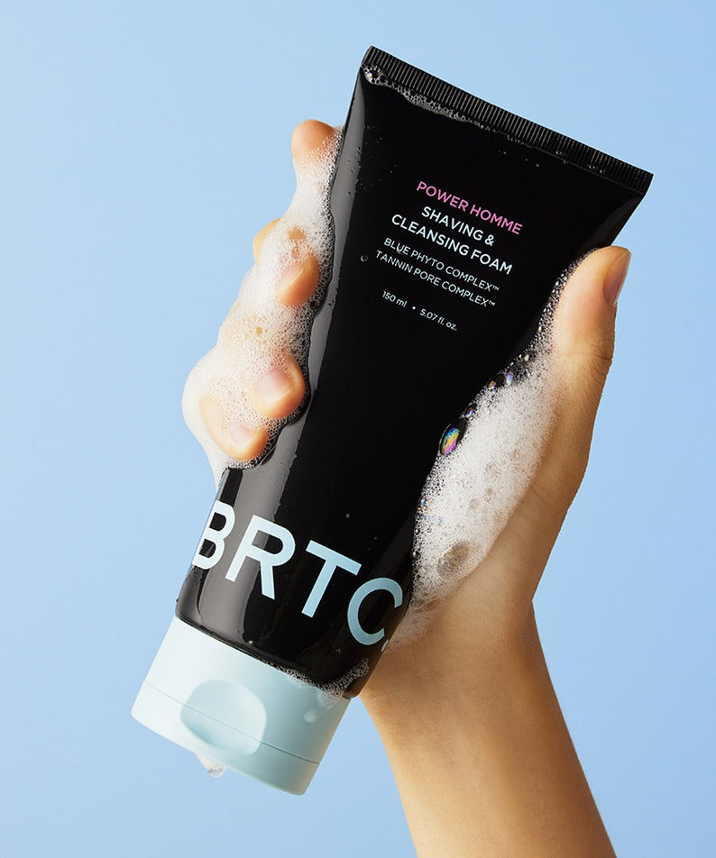 BRTC Power Homme Shaving & Cleanser Foam 150ml in hand with foam, Gentleman Korea product image