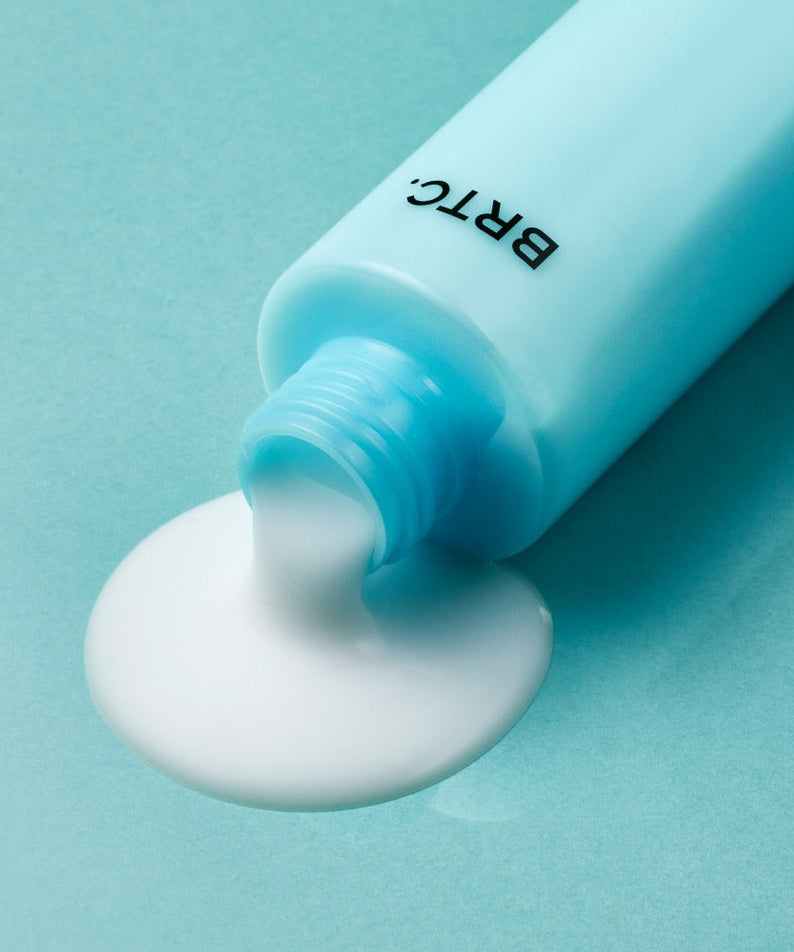 BRTC Skin Lab Homme Series Emulsion 150ml light blue tube pouring emulsion on teal background Gentleman Korea premium men's skincare