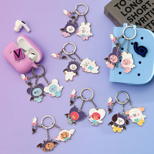 BT21 Angel & Villain Metal Key Ring - collection métallique avec personnages adorables - idées cadeaux tendance