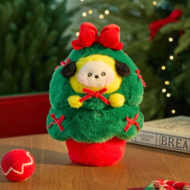 BT21 Minini Petit Holiday Tree Plushy avec décorations de Noël et peluche mignonne, parfait pour les fêtes de fin d'année.