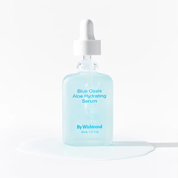 BY WISHTREND Blue Aloe Hydrating Serum 30ml bottle with dropper on white background