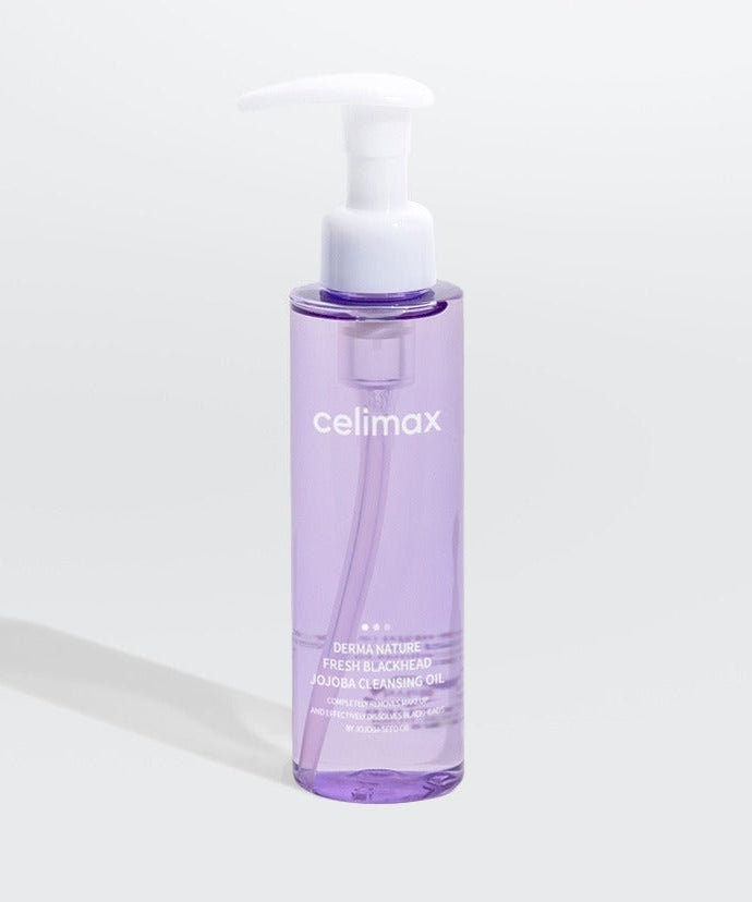 CELIMAX Derma Nature Fresh Blackhead Jojoba Cleansing Oil 150ml bottle on a white background