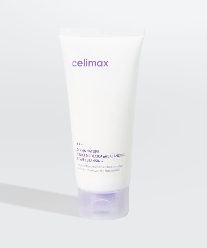 CELIMAX Derma Nature Relief Madecica pH Balancing Foam Cleansing 150ml tube on white background