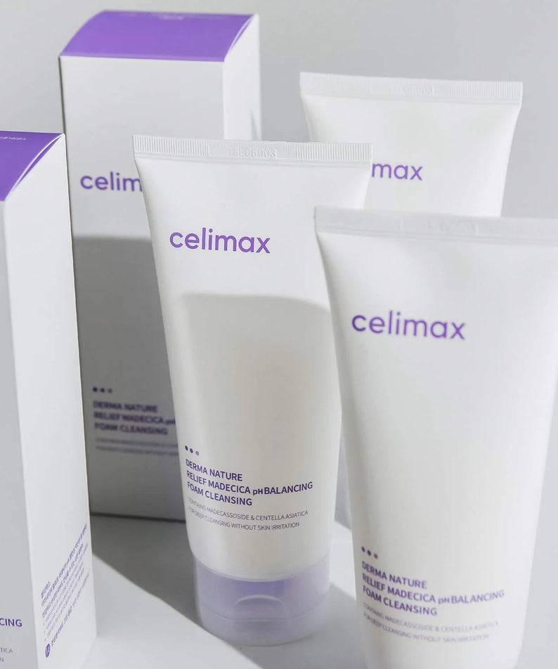 CELIMAX Derma Nature Relief Madecica pH Balancing Foam Cleansing 150ml product bottles and packaging