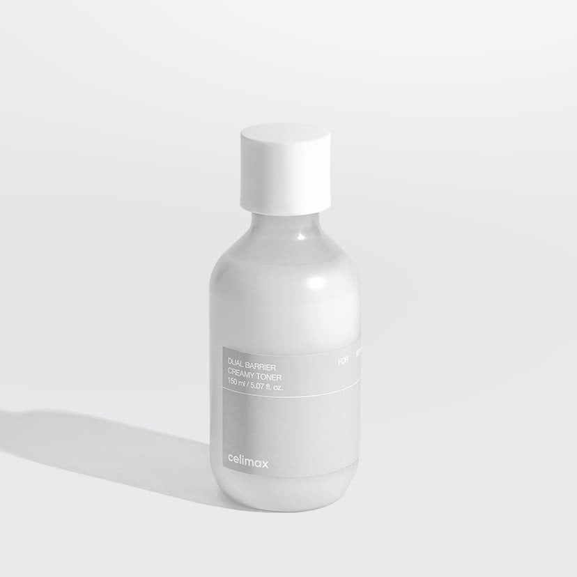 Image of CELIMAX Dual Barrier Creamy Toner 150ml bottle against a white background.