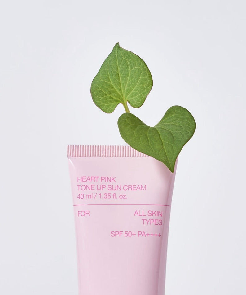 CELIMAX Heart Pink Tone-up Sun Cream 40ml with green leaf design on white background.