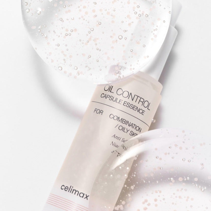 CELIMAX Oil Control Capsual Essence 30ml for oily skin with anti-sebum properties, ideal for combination skin care regimen.