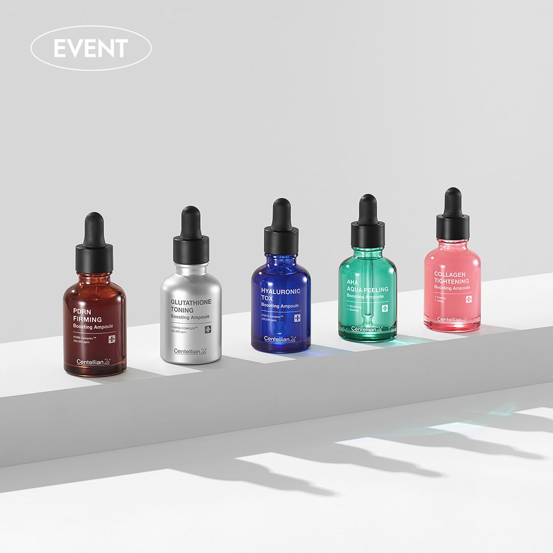 CENTELLIAN 24 Glutathione Toning Boosting Ampoule 30ml 5 Types displayed on a shelf