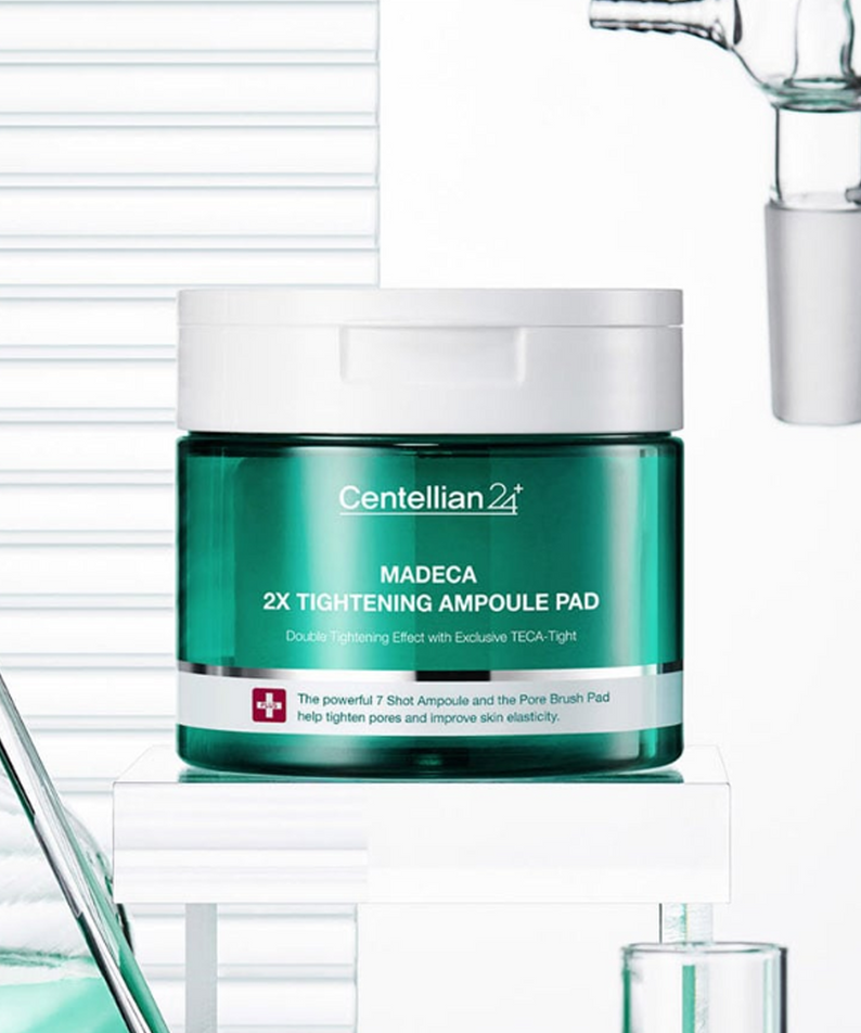 CENTELLIAN 24 Madeca Double Tightening Ampoule Pads (60 sheets) in green packaging on a white background with dropper.