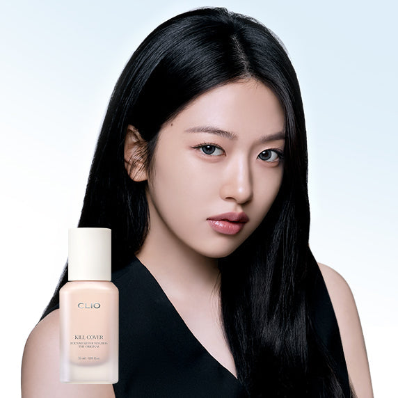 Woman holding CLIO Killcover Founwear Foundation The Original 35ml against a soft background.