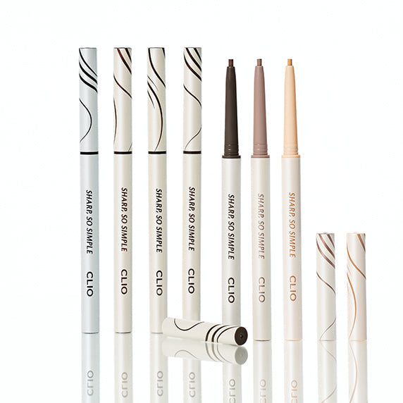 CLIO Sharp, So Simple Waterproof Pencil Liner collection with various shades displayed.