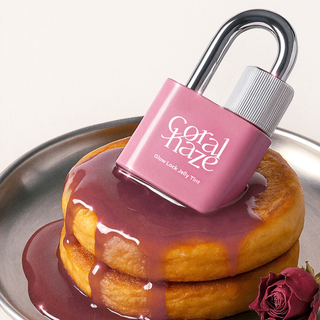CORALHAZE Glow Lock Jelly Tint on pancakes with rose decoration