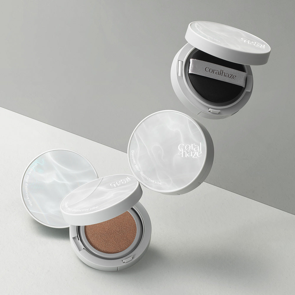 CORALHAZE New Airy Fit O2 Cushion displayed in sleek packaging, showcasing compact design and innovative formula.