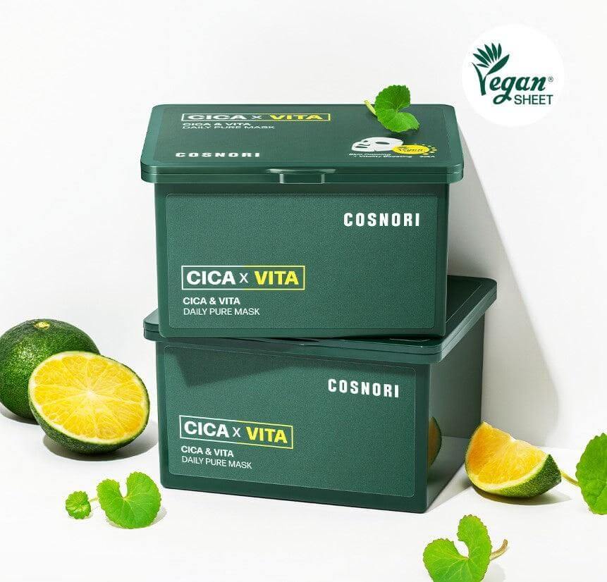COSNORI Cica & Vita Daily Pure Mask 35ml vegan skincare product with citrus ingredients.