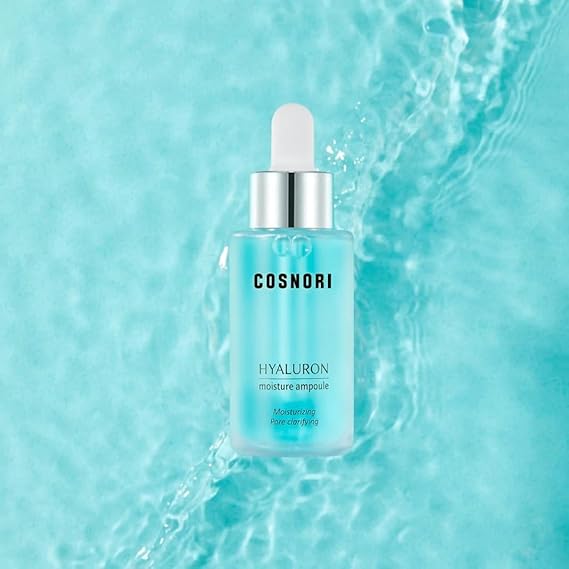 COSNORI Hyaluronic Moisture Ampoule 30ml product image on a water background.