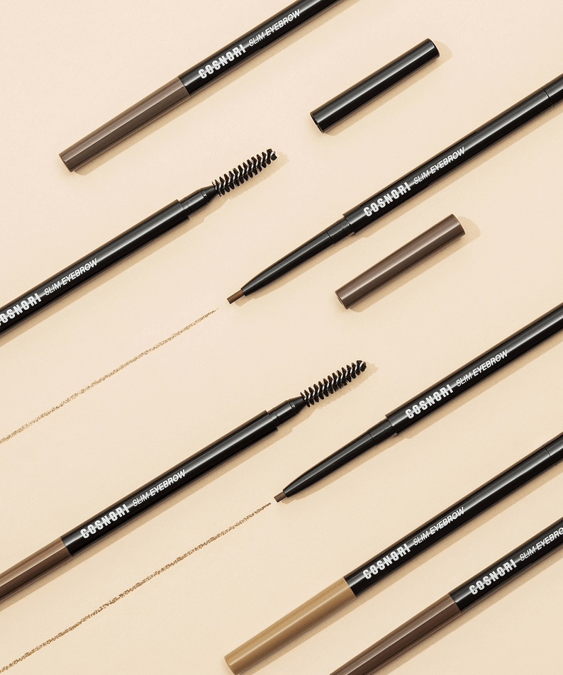 COSNORI Slim Eyebrow Pencil in open and closed positions on beige background