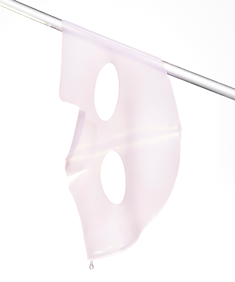 COSRX The Peptide Collagen Lifting Glow Hydrogel Mask (3 sheets) displayed with a delicate pink essence dripping