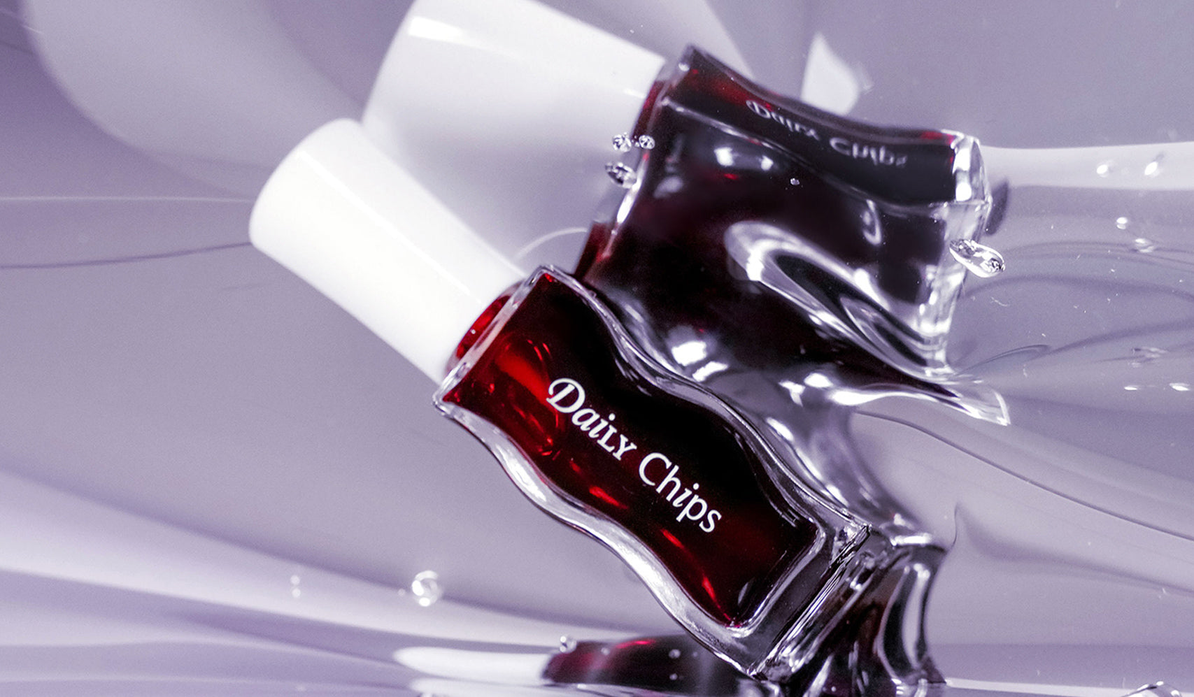 Daix Chips red lipstick in abstract liquid background, luxury beauty product