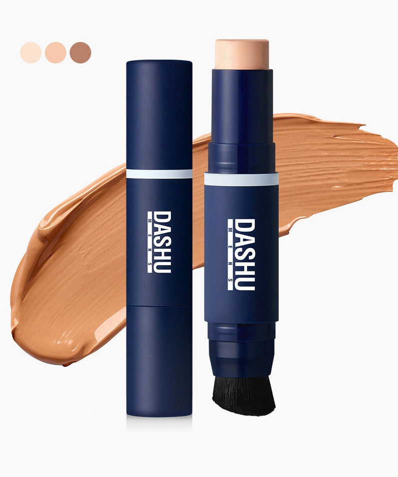DASHU Men's Multi-Cover Stick Foundation for men by Gentleman Korea, navy stick with built-in brush and shade swatches