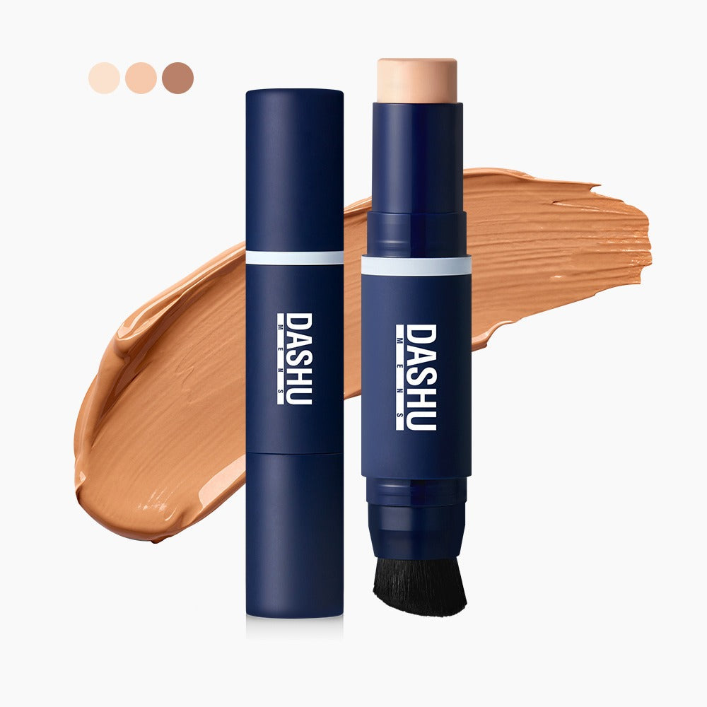 DASHU Men's Multi-Cover Stick Foundation for men by Gentleman Korea, navy stick with built-in brush and shade swatches
