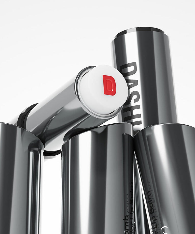 DASHU Men's Water Balm Snap Color Lip Balm silver metallic tube close-up, Gentleman Korea men’s Korean skincare product