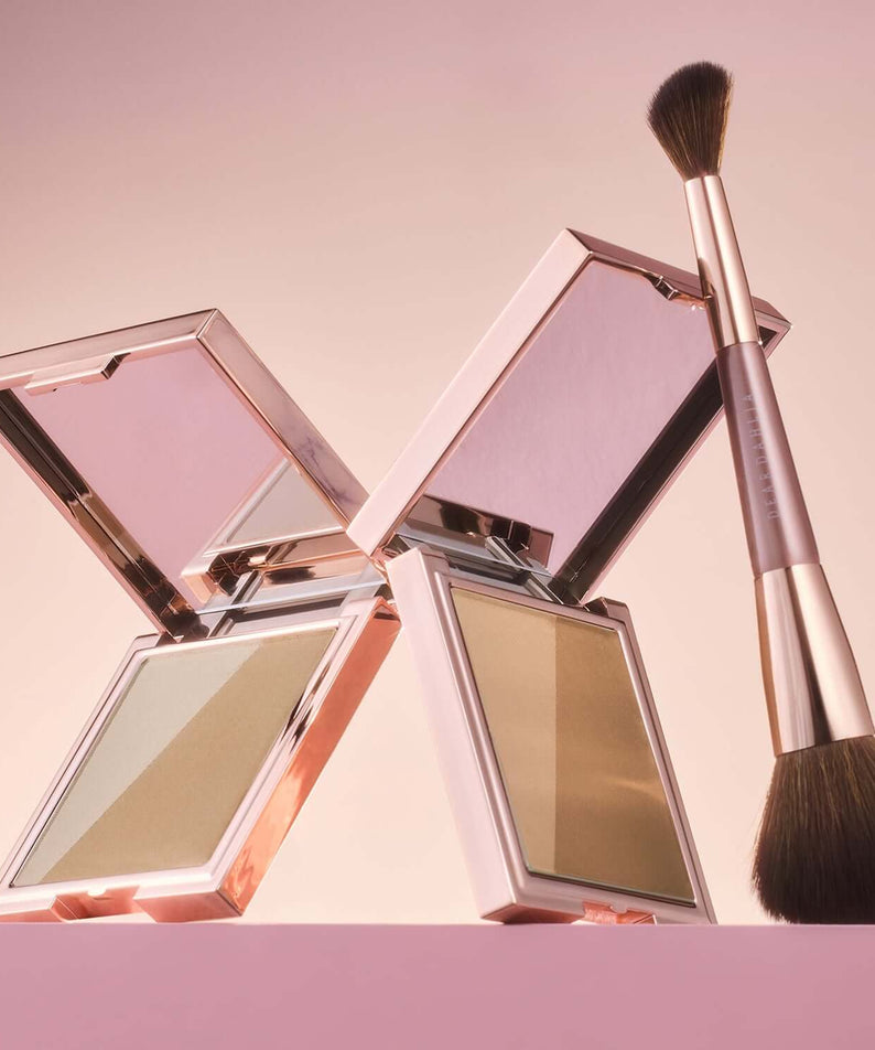 DEAR DAHLIA Skin Silhouette Contour Dou with compact and brush on pink background