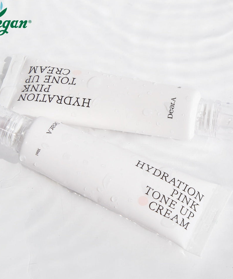 DEAR.A Hydration Pink Tone-Up Cream 30ml vegan skincare tubes with water drops
