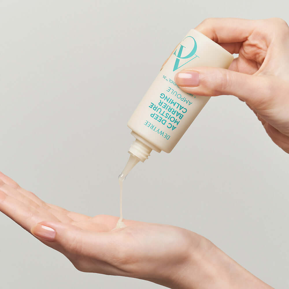 DEWYTREE AC Deep Barrier Soothing Moisturizing Ampoule 60ml being applied to hand