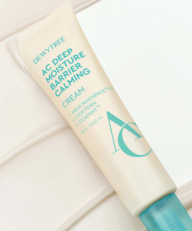 DEWYTREE AC Deep Barrier Soothing Moisturizing Cream 60ml on a white textured background
