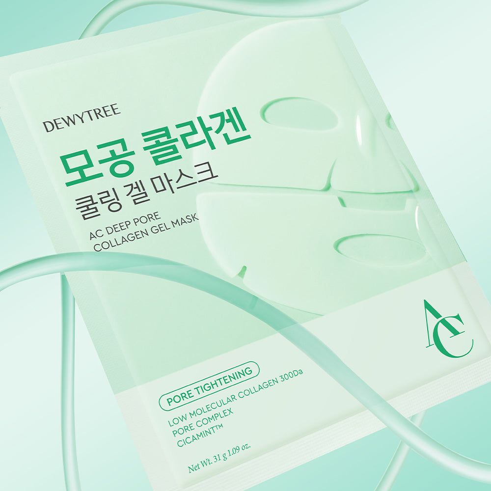 DEWYTREE AC Deep Pore Collagen Gel Mask 4 Sheets packaging with collagen and pore tightening features