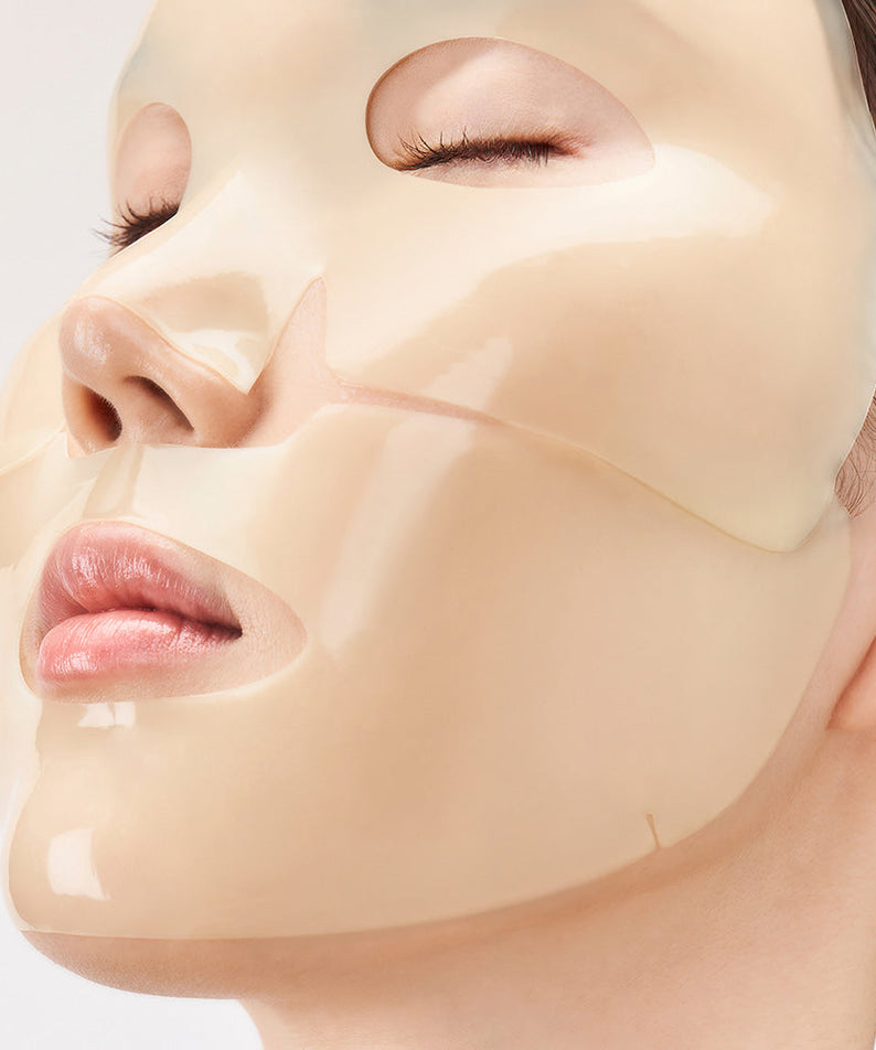 Person wearing DEWYTREE AC Deep Skin Clarity Collagen Gel Mask 4 Sheets for hydration and skin clarity.