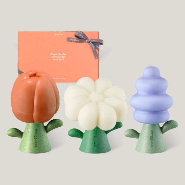 DONGGUBAT Flower Garden Perfume Bar Set Diffuser with decorative floral design and gift box in background.
