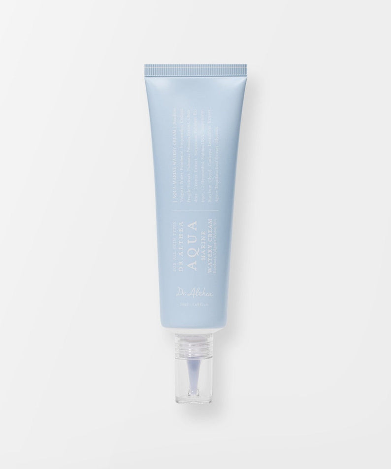 DR.ALTHEA Aqua Marine Deep Watery Cream 50ml in blue tube with clear cap, advanced hydration skincare for glowing, moisturized skin.