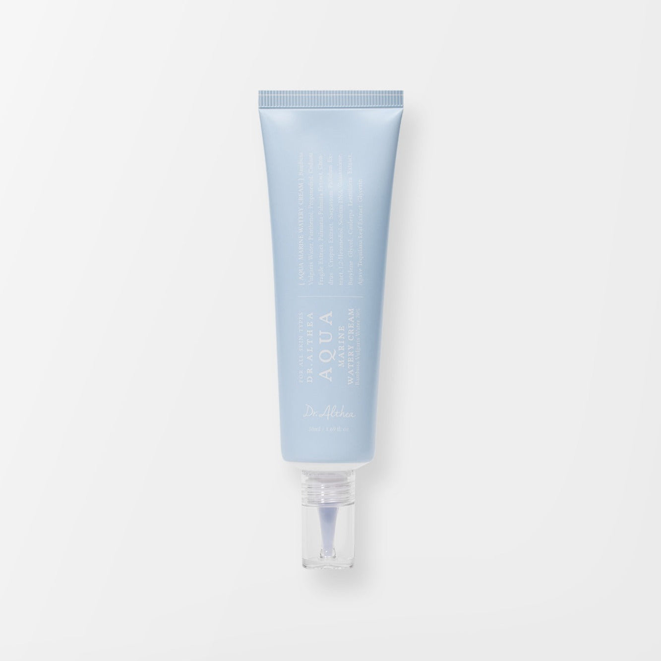 DR.ALTHEA Aqua Marine Deep Watery Cream 50ml in blue tube with clear cap, advanced hydration skincare for glowing, moisturized skin.