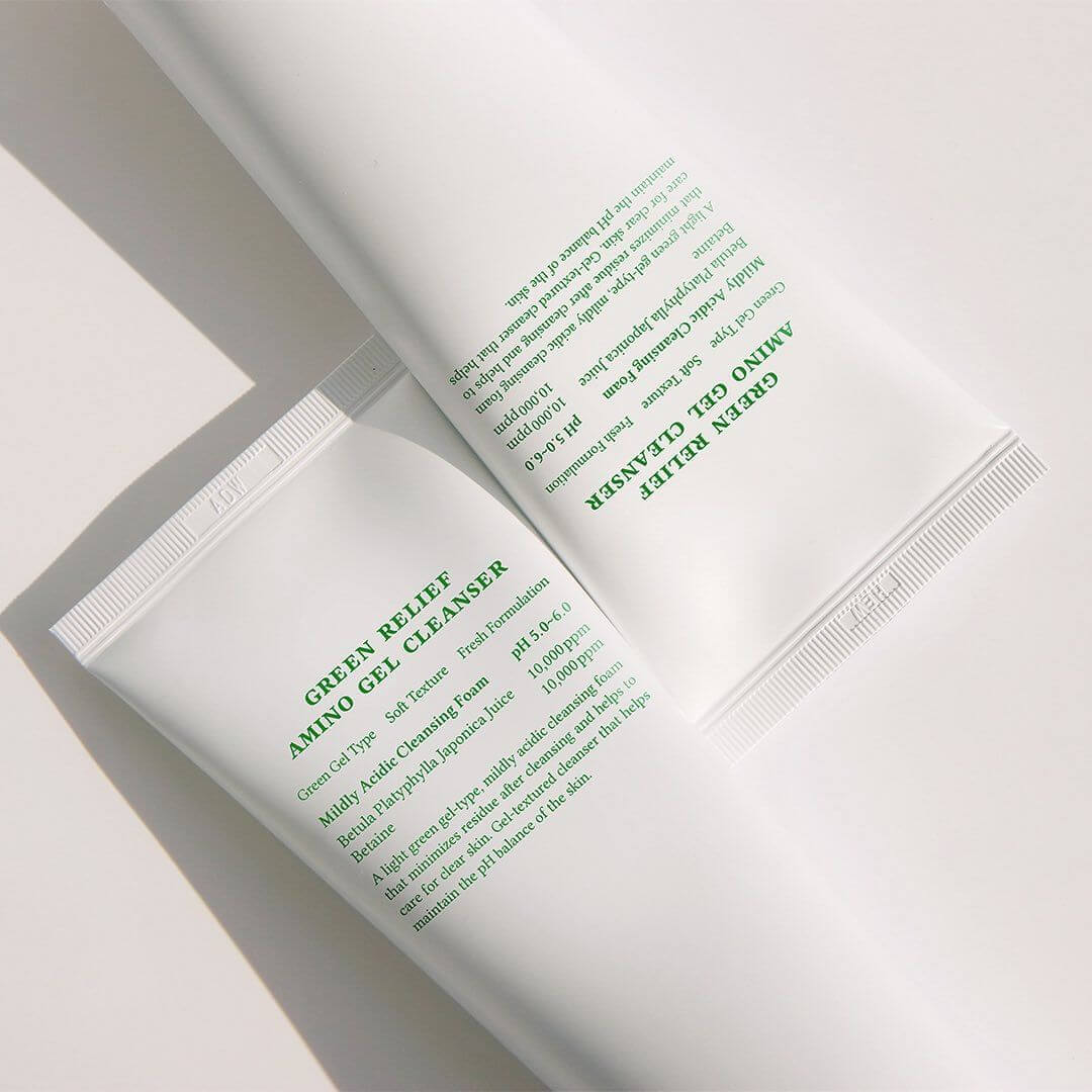 DR.ALTHEA Green Relief Amino Gel Cleanser 100ml tubes on a white background, skin care product packaging