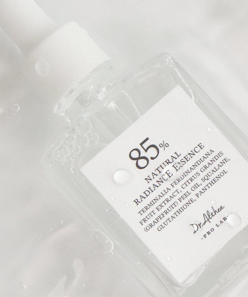 DR.ALTHEA Natural Radiance Essence 30ml glass bottle with dropper, showcasing 85% natural ingredients for glowing skin