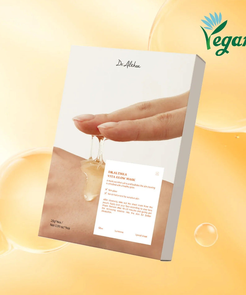 DR.ALTHEA Vita glow Mask (4ea) package with liquid texture, vegan skincare product, glowing skin treatment.