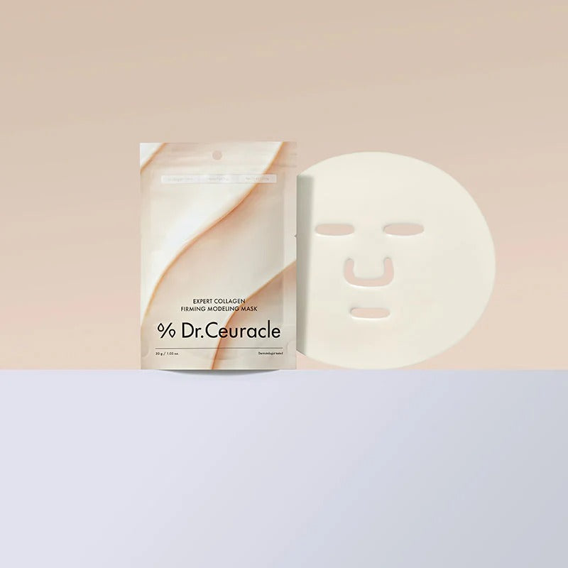 DR.CEURACLE Expert Collagen Firming Modeling Mask 30g packaging and mask.